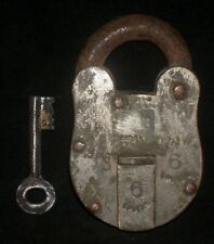VINTAGE BRASS IRON COPPER NICKEL PLATED PAD LOCK & KEY 6 Levers ALIGARH INDIA picture
