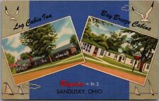 Vintage 1950s SANDUSKY, Ohio Postcard Log Cabin Inn / Bay Breeze Cabins - Linen picture