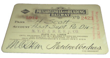 1914 PHILADELPHIA & READING RAILWAY READING COMPANY EMPLOYEE PASS #2423 picture