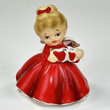 Vintage Lefton Valentine Angel Girl In Red Dress Two Hearts Figurine 3”  Japan picture