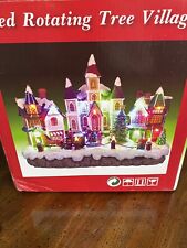 Christmas Village Houses & Tree - Rotating Tree With LED Lighted Houses & Fence picture