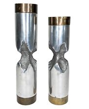 David Marshall Desenos Candlesticks 2 Brutalist Aluminum Brass 9 1/4 8 1/4 Pair  picture