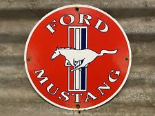 VINTAGE FORD MUSTANG PORCELAIN SIGN HORSE POWER SPORT CAR SALES GAS OIL SERVICE picture
