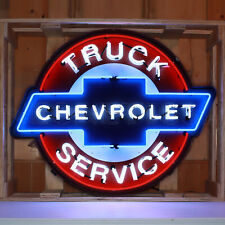 CHEVY TRUCK SERVICE NEON SIGN IN SHAPED STEEL CAN Lamp Light picture