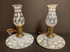 Pair of Vintage Fenton Coin Dot Glass Opalescent Pancake Lamps  UNTESTED picture