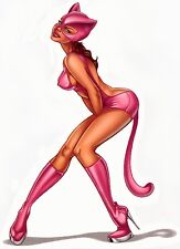 SEXY CAT Pinup GIRL Cat Woman Catwoman REDHEAD PINK BOOTS STICKER/VINYL DECAL picture