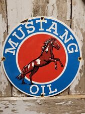 VINTAGE MUSTANG PORCELAIN OIL SIGN GAS STATION SERVICE GARAGE REPAIR ADVERTISING picture