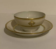 vintage Limoges porcelain french Tea Cup & Saucer white with gold trim. picture
