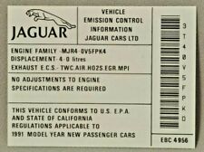Jaguar  1991 Underhood Emission Sticker.  XJ40 4.0 NEW EBC-4956 picture