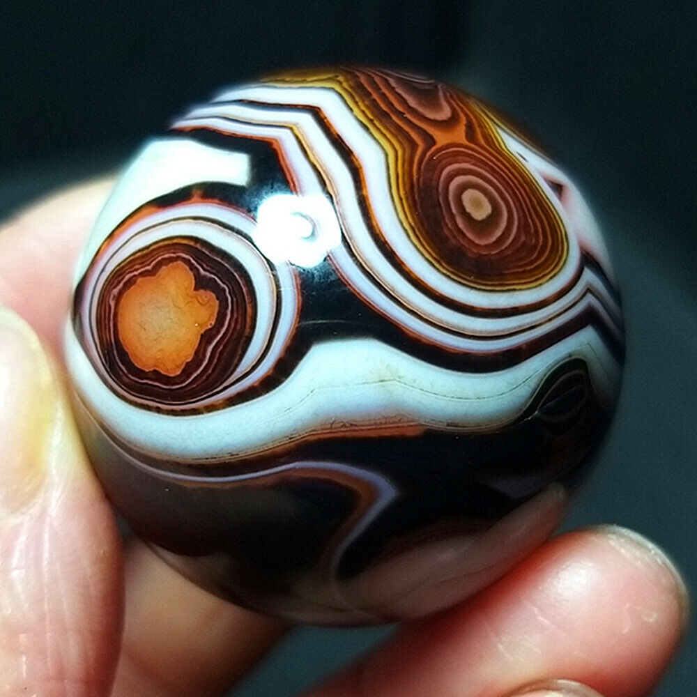 TOP 61G 35MM Natural Polished Banded Agate Crystal Sphere Ball Healing A1486