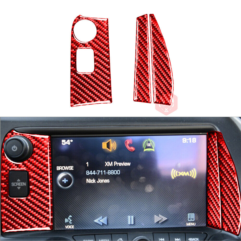 For Chevrolet Corvette C7 14-19 Red Carbon Fiber GPS Navigation Side Cover Trim