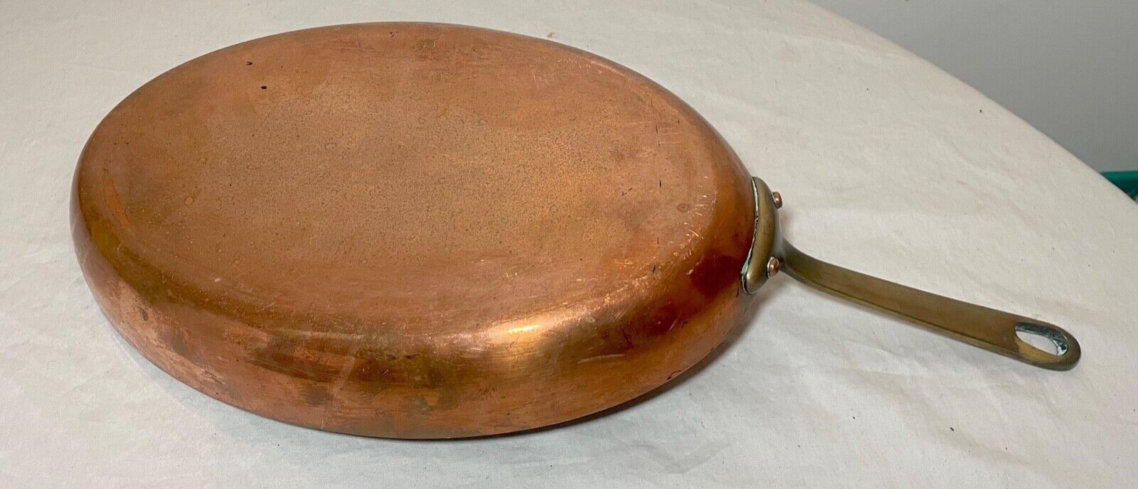 thick high quality lined copper riveted brass French oval cooking pan France