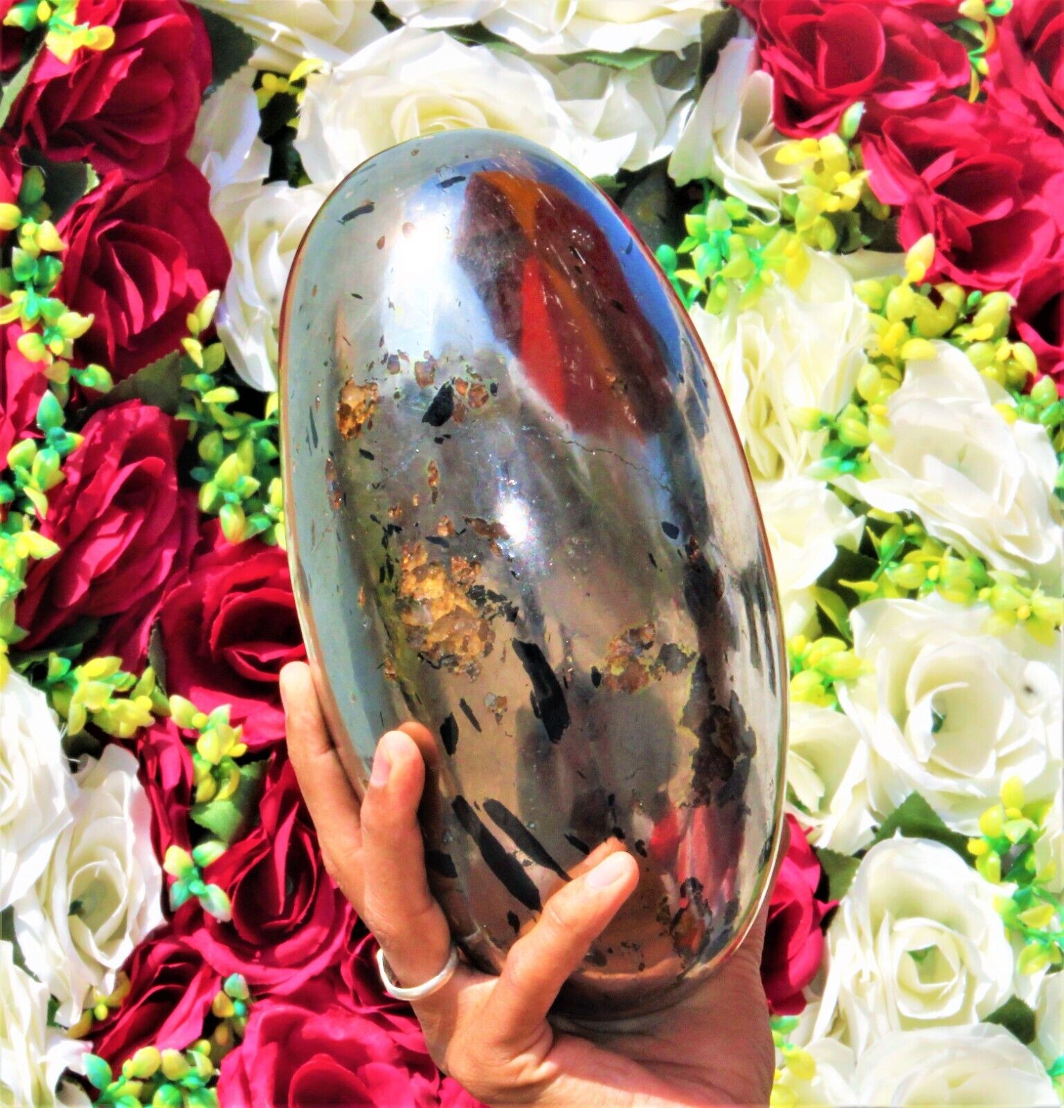 Huge 235MM Natural Gold Pyrite Stone With Golden Quartz Master Healer Lingam