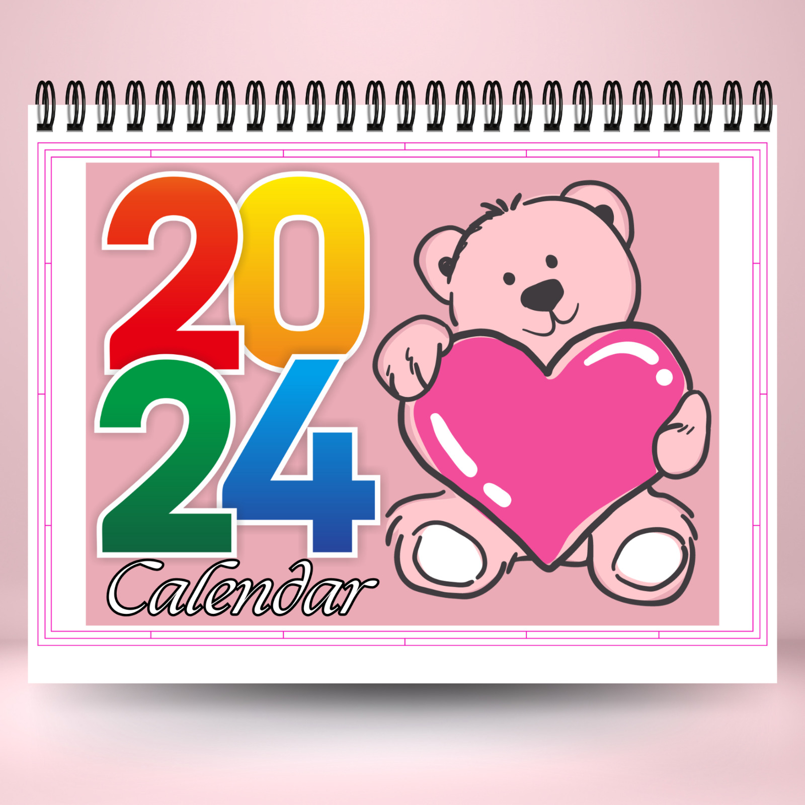 Pink Hearts 2024 Calendar | 12 Month Calendar | Spiral Bound | wall calendar
