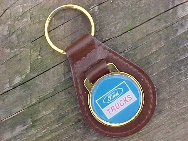FORD TRUCKS BLUE OVAL TRUCK BROWN LEATHER KEY FOB VINTAGE NOS SCARCE FIND