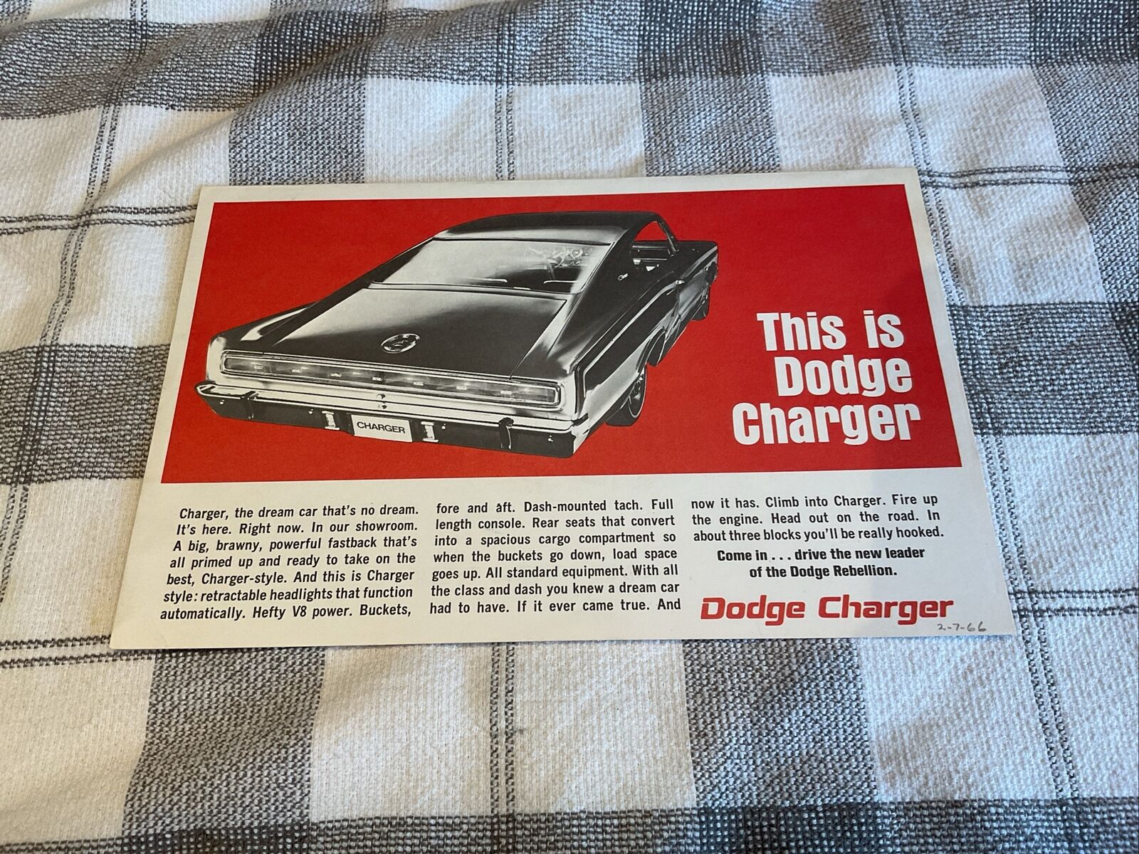 1966 Dodge Charger Dealer Marketing Mailer Brochure
