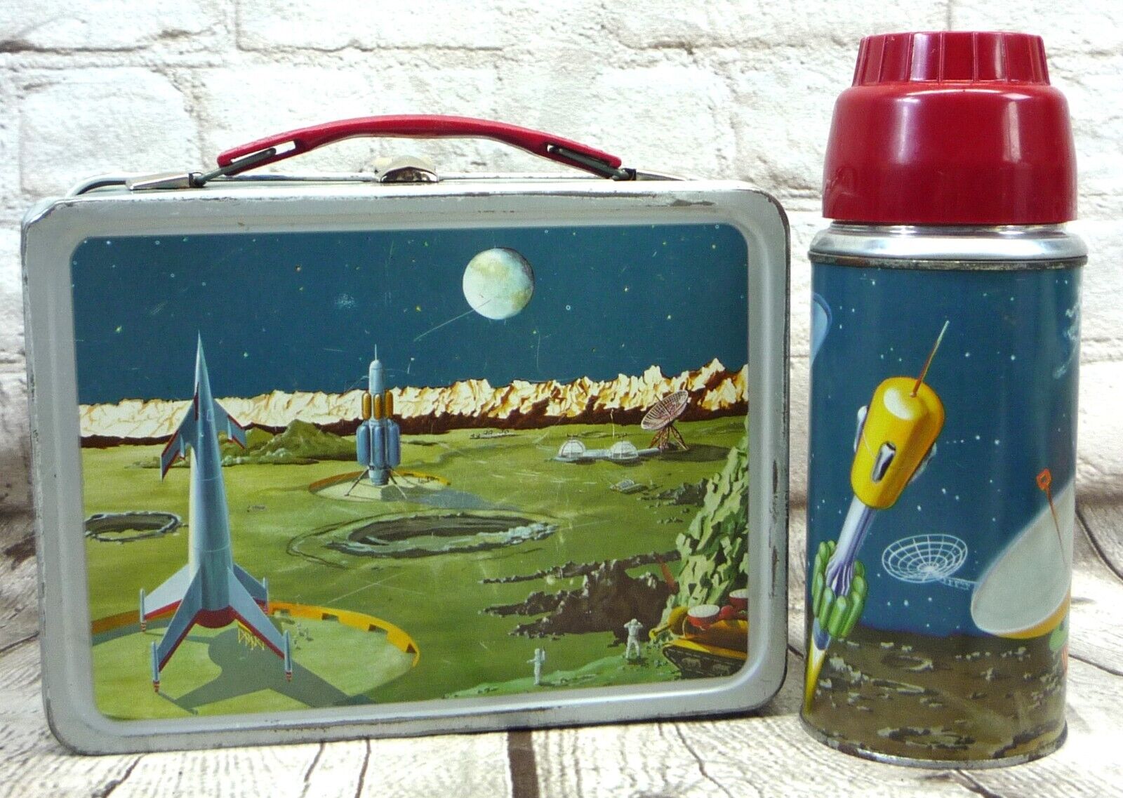 Vintage 1958 Satellite Metal Lunchbox Rocket Astronaut Outer Space & Thermos