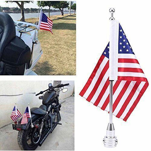 2x Universal Motorcycle American USA Flag pole Luggage Rack Mount Fit For Harley