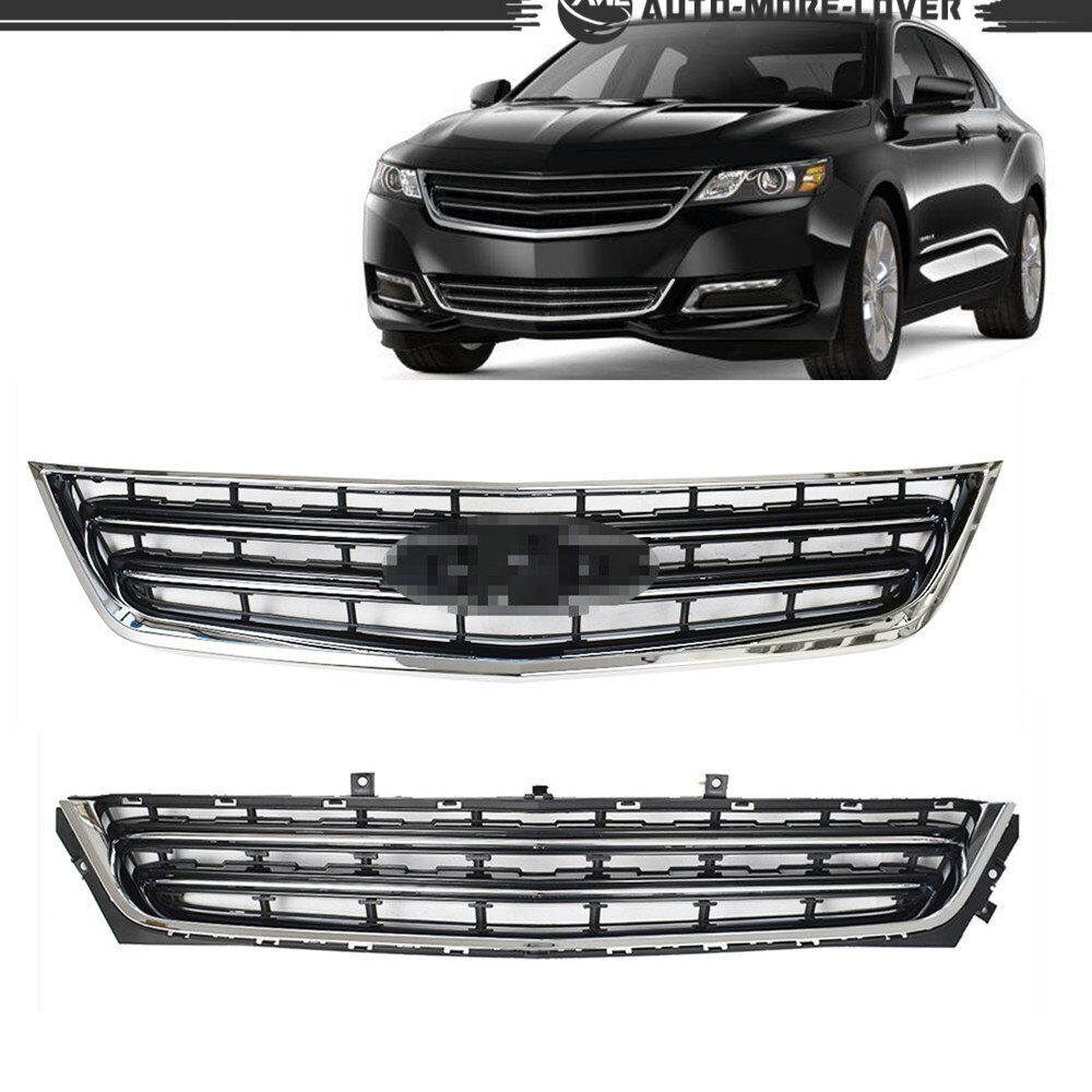 Front Upper+Lower Grille Set Chrome Black 2PCS For 2014-2020 Chevrolet Impala
