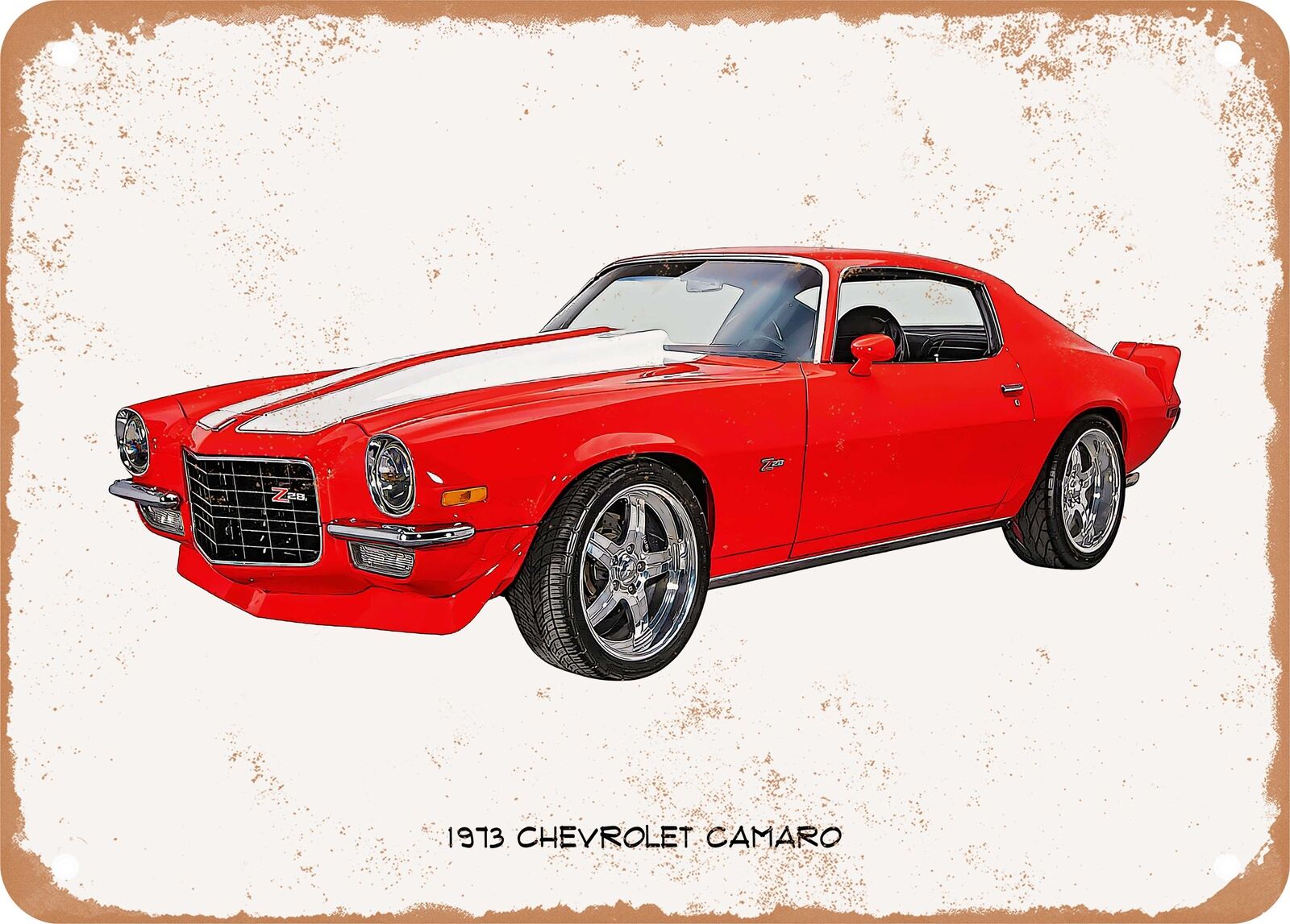 Classic Car Art - 1973 Chevrolet Camaro Oil Painting - Rusty Look Metal Sign
