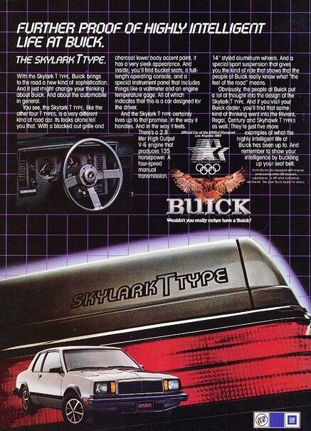 1983 1984 Buick Skylark T-Type Original Advertisement Print Art Car Ad D122