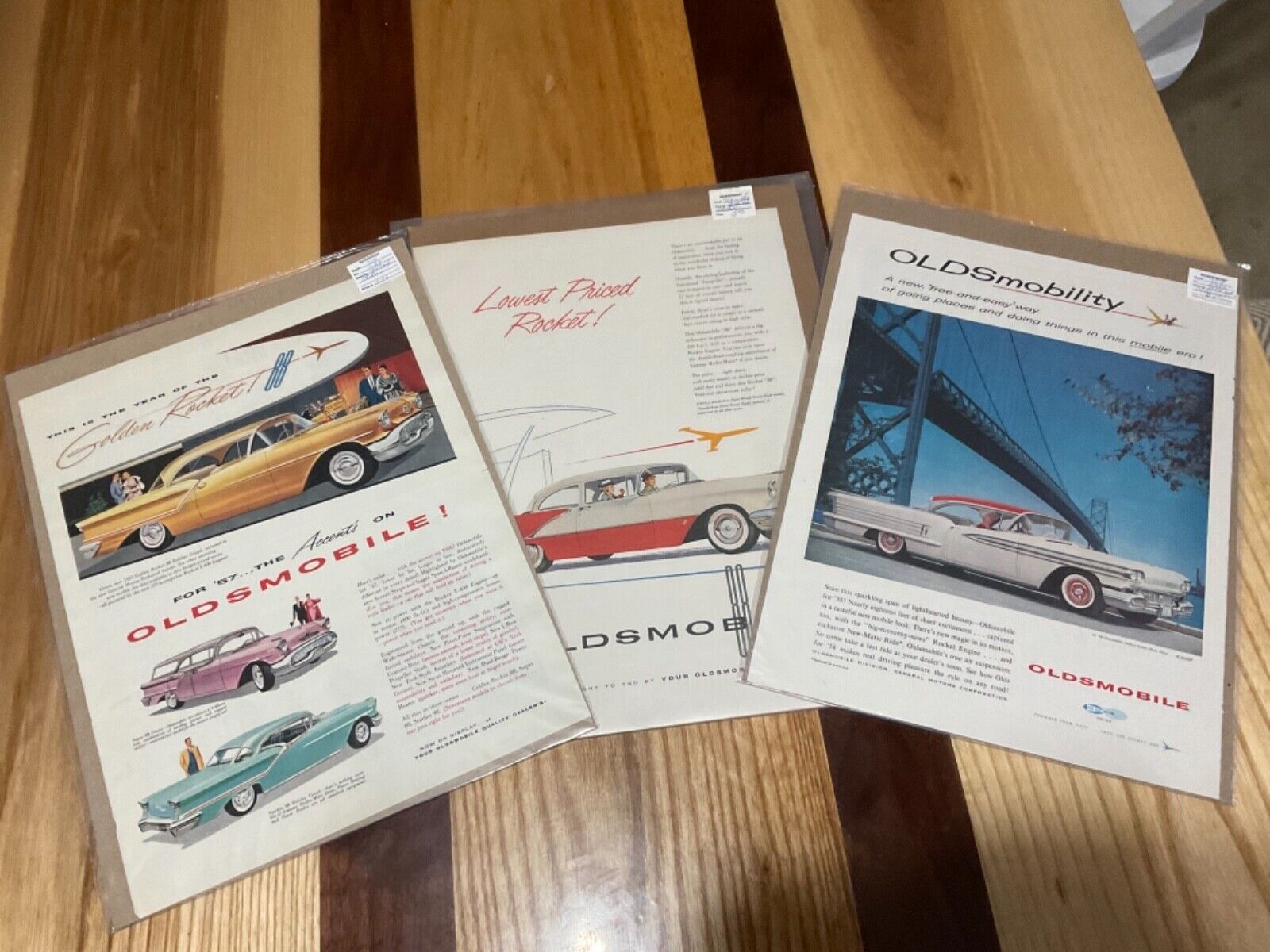 Lot Of 3 1957 & 1958 Oldsmobile, Vintage Print Ad. Aprox 10”x 13” Nice B1