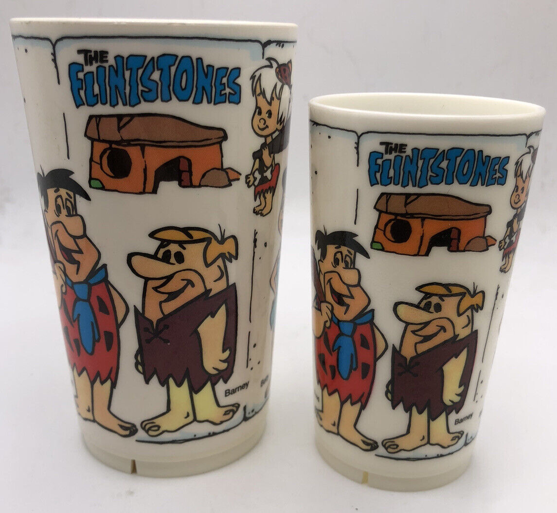 FLINTSTONES Deka 1978 2x Fred Barney Melamine Cup Hanna Barbara Cups