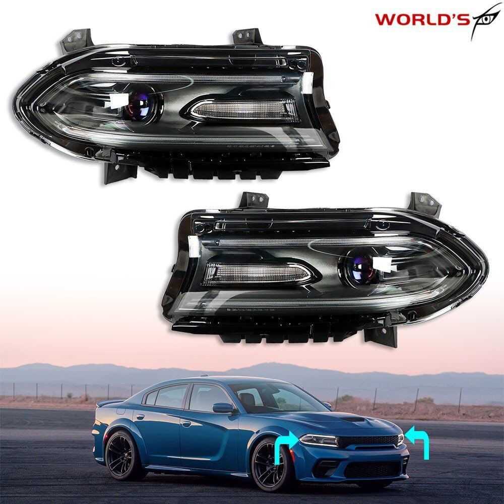 Pair For 2015-2020 Dodge Charger Headlight Halogen w/ LED DRL Black Housing L+R
