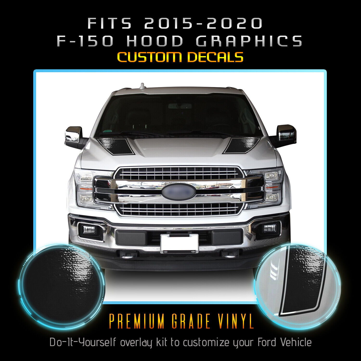 For 2015-2020 Ford F150 F-150 Hood Stripes V2 Graphic Decals - Glossy Matte