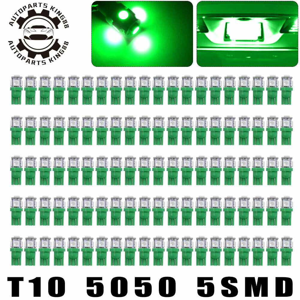 100x Vivid Green T10 5050 LED Dome Map Interior Light Bulbs 168 192 194 2825 W5W