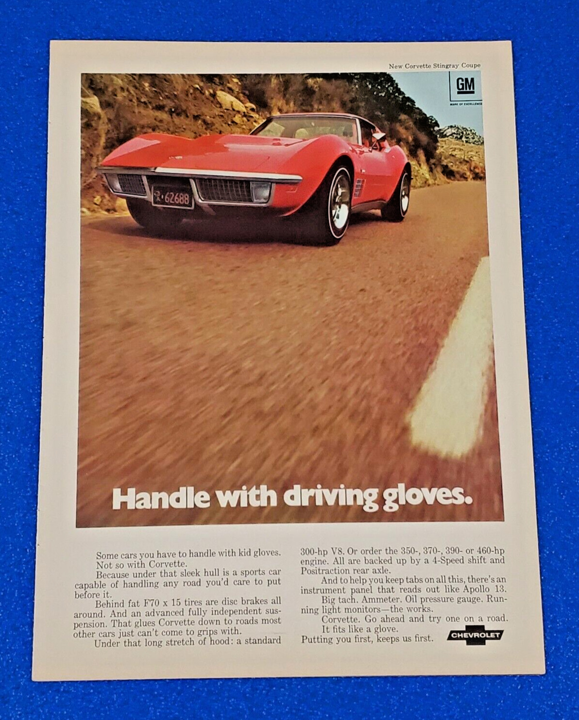 1970 CHEVROLET CORVETTE STINGRAY ORIGINAL CHEVY GM COLOR PRINT AD LOT RED 427CH