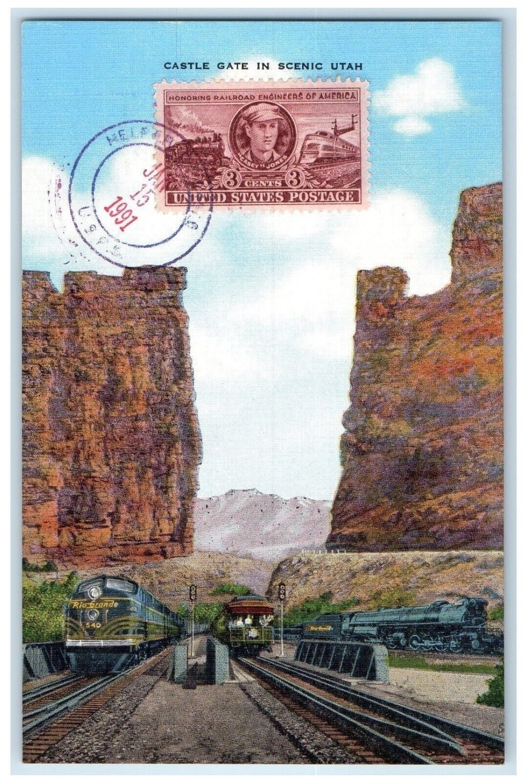 c1960\'s Castle Gate In Scenic Utah UT, Railroad Engineers Stamp Helper Postcard
