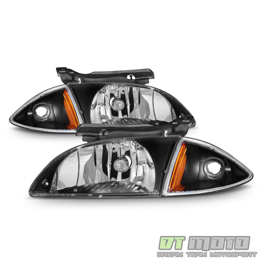 Black 2000-2002 Chevy Cavalier Headlights+Corner Lamps 4 Pcs 00 01 02 Left+Right