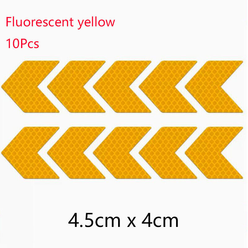 10Pcs Car Reflective Arrow Sign Safety Tape Warning Decal Stickers Accessories