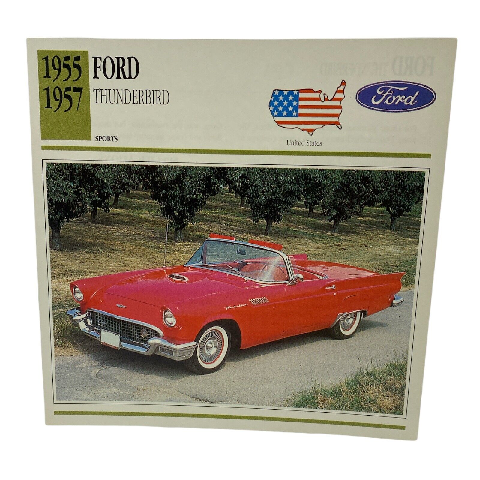 Cars of The World - Single Collector Card 1955 1957 Ford Thunderbird
