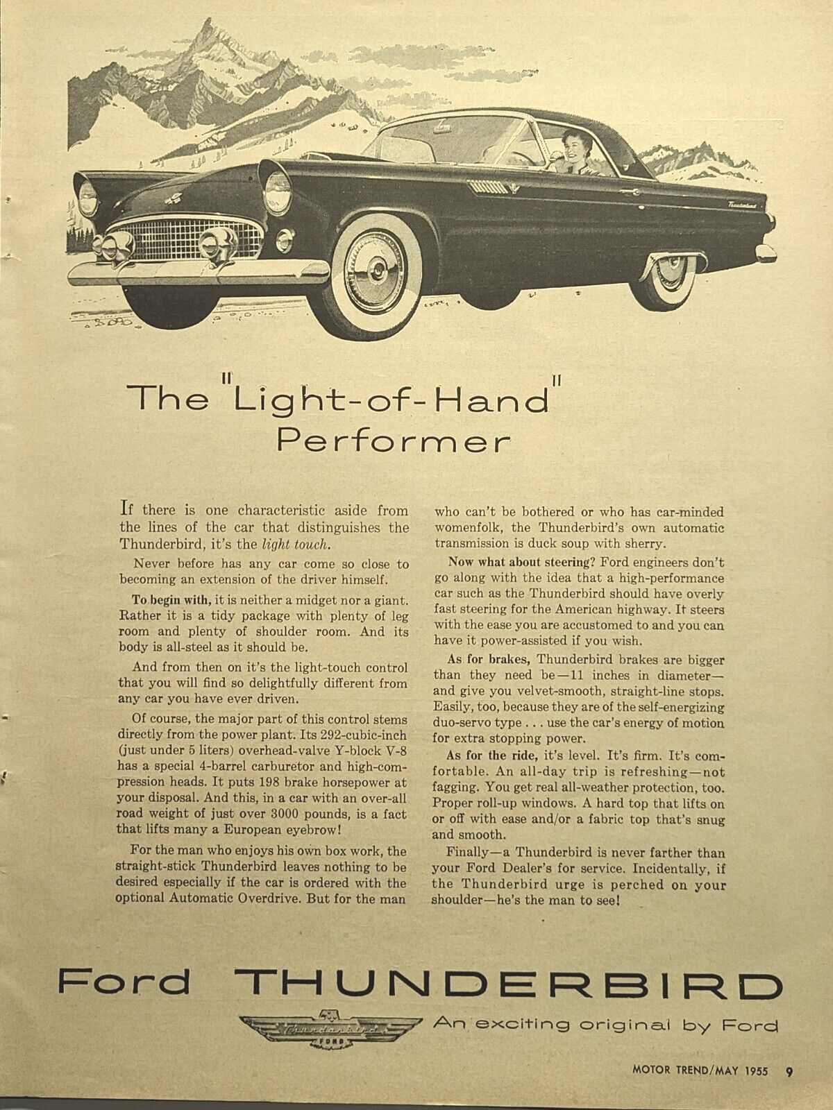 \'55 Ford Thunderbird 292 Y-Block V-8 Mancave Garage Shop Vintage Print Ad 1955