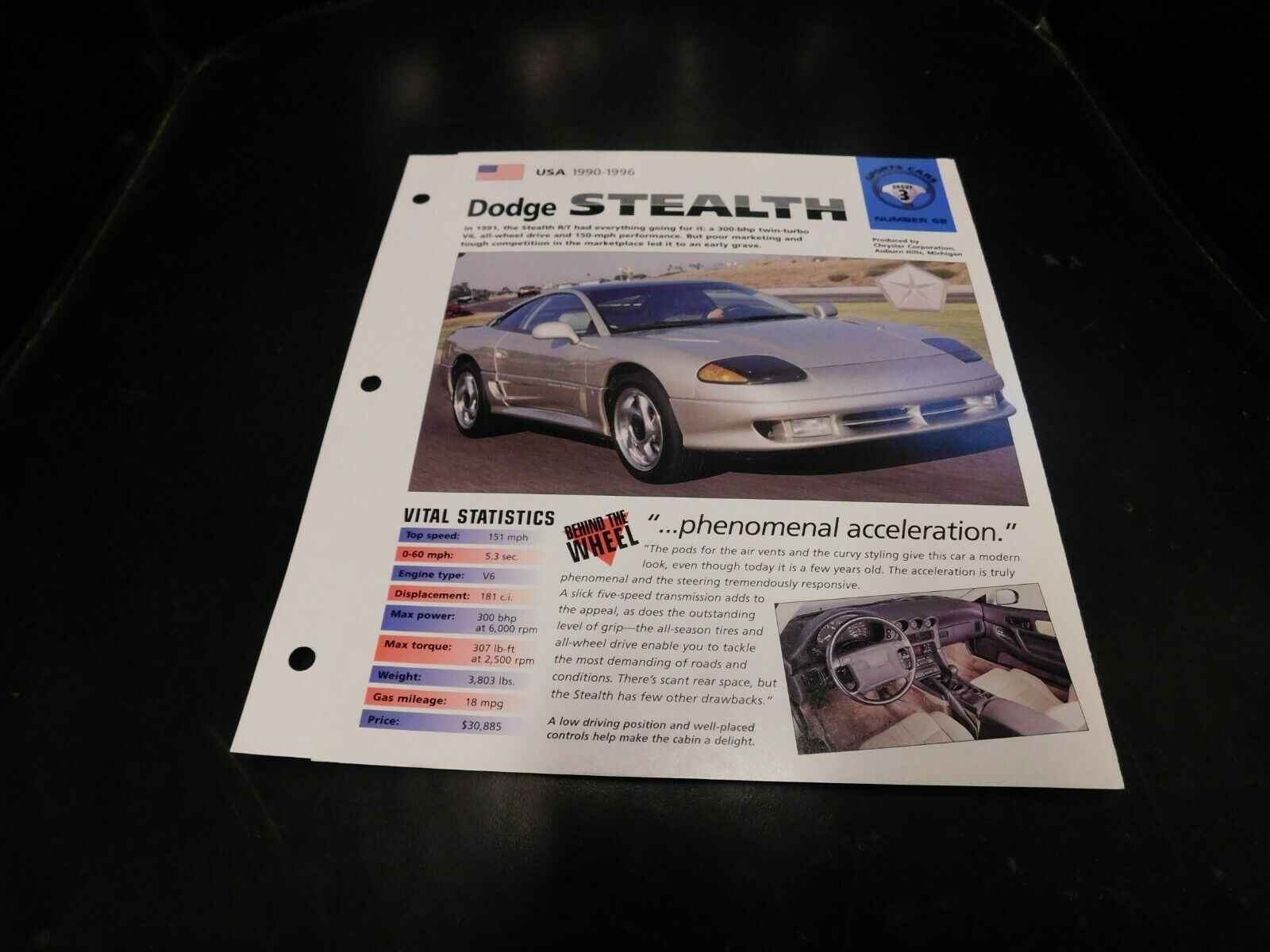 1990-1996 Dodge Stealth Spec Sheet Brochure Photo Poster 91 92 93 94 95