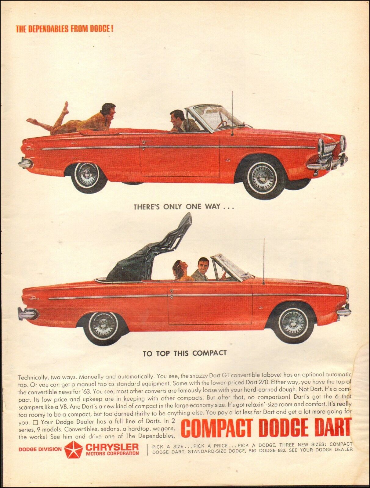 1963 Vintage ad  Chrysler Motors Corp Dodge Dart Red Convertible red  11/14/21