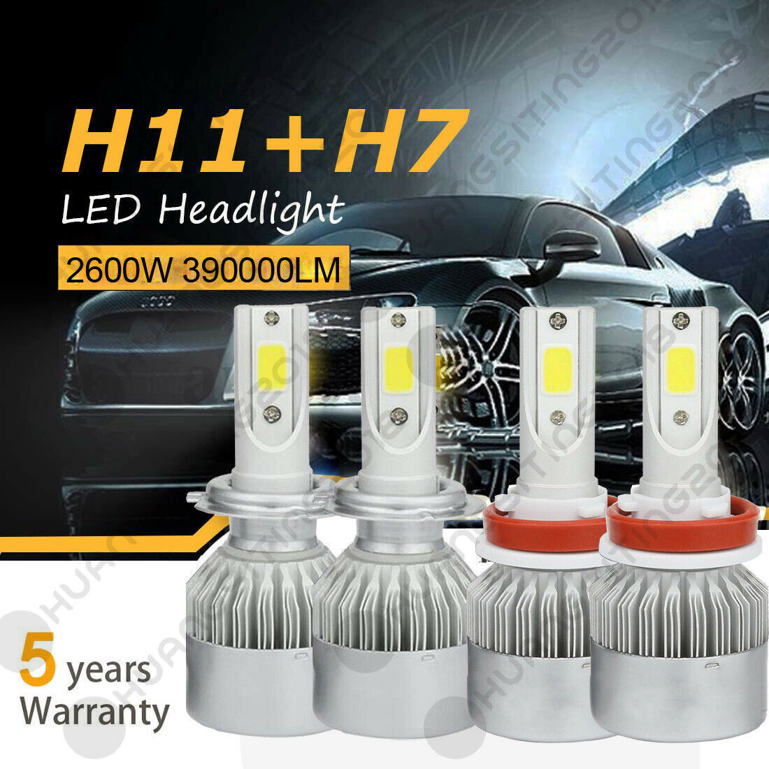 High Power Combo H11 H7 LED Headlight Bulbs Kit High Low Beam 6500K 4PCS