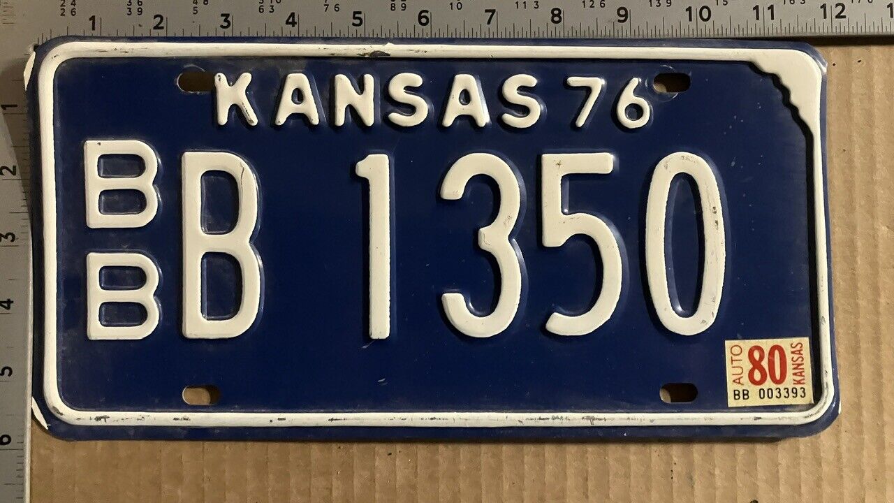 1976 Kansas license plate BBB1 350 YOM DMV Bourbon Chevy small block USA-1 10851