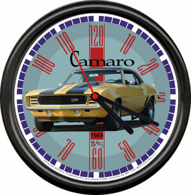 Licensed 1969 Camaro Z28 Yellow Muscle Car General Motors Retro Sign Wall Clock