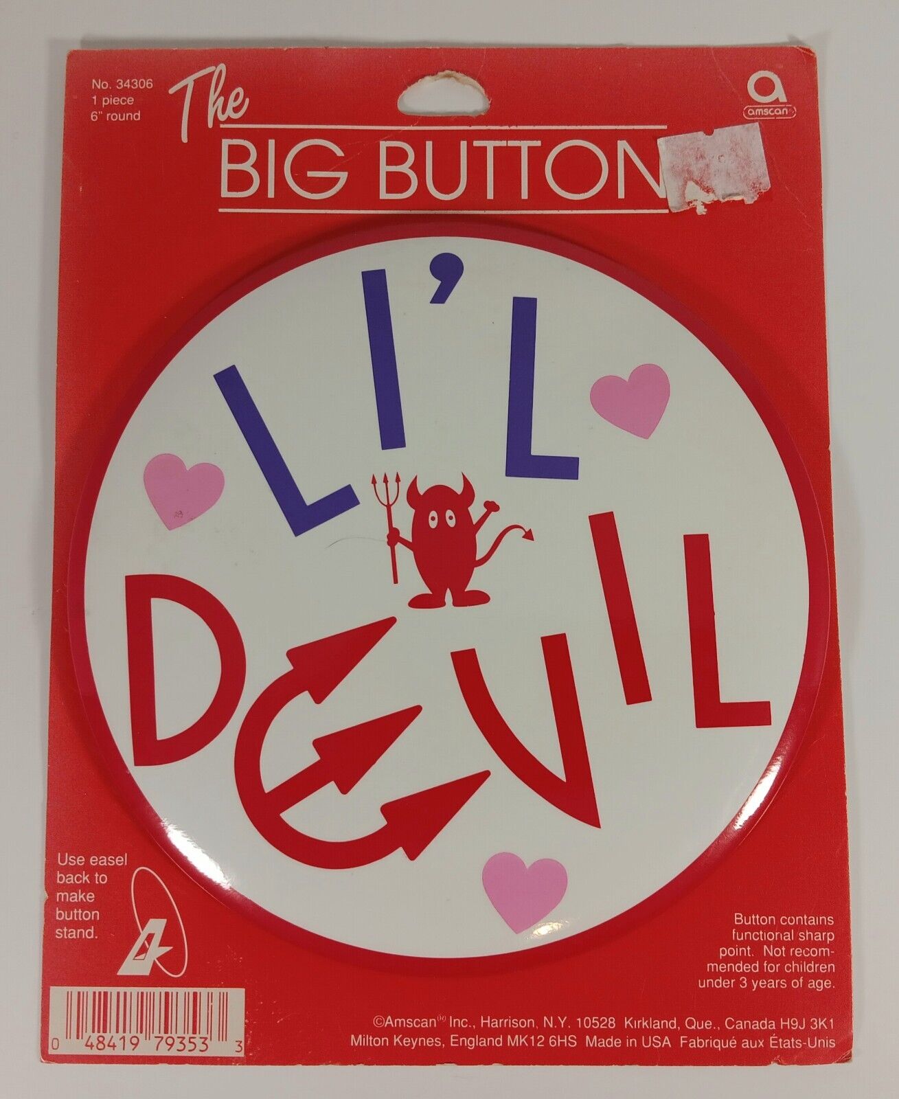 The BIG BUTTON: LI\'L DEVIL Pin Jewelry Wear Valentine Badge NEW \