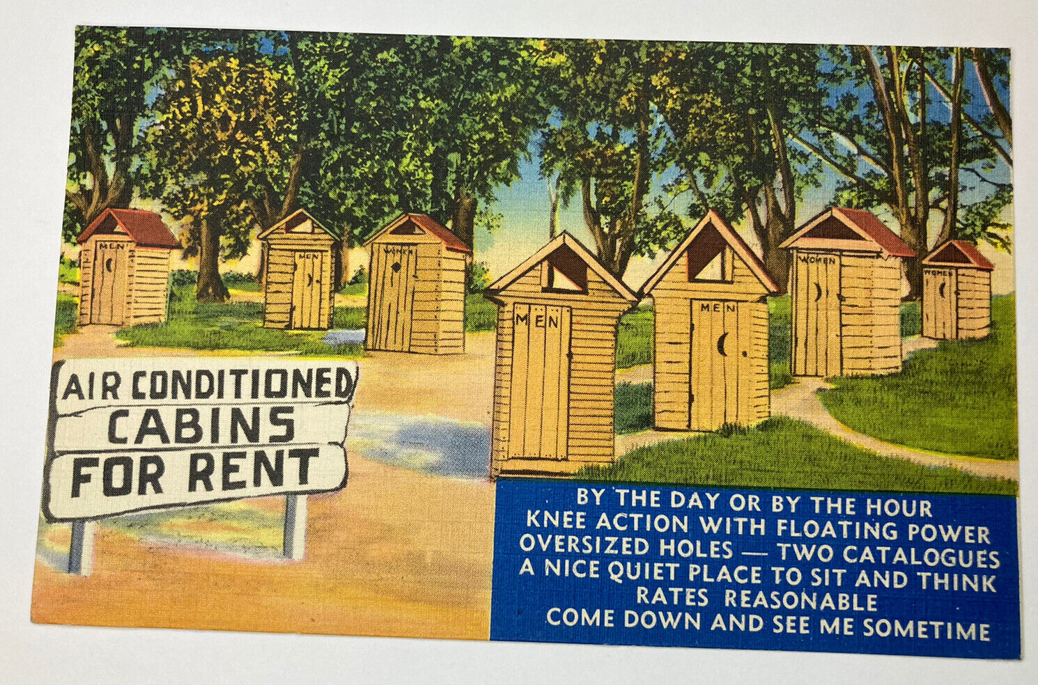c1938 Air Conditioned Cabins For Rent VINTAGE Humor Postcard