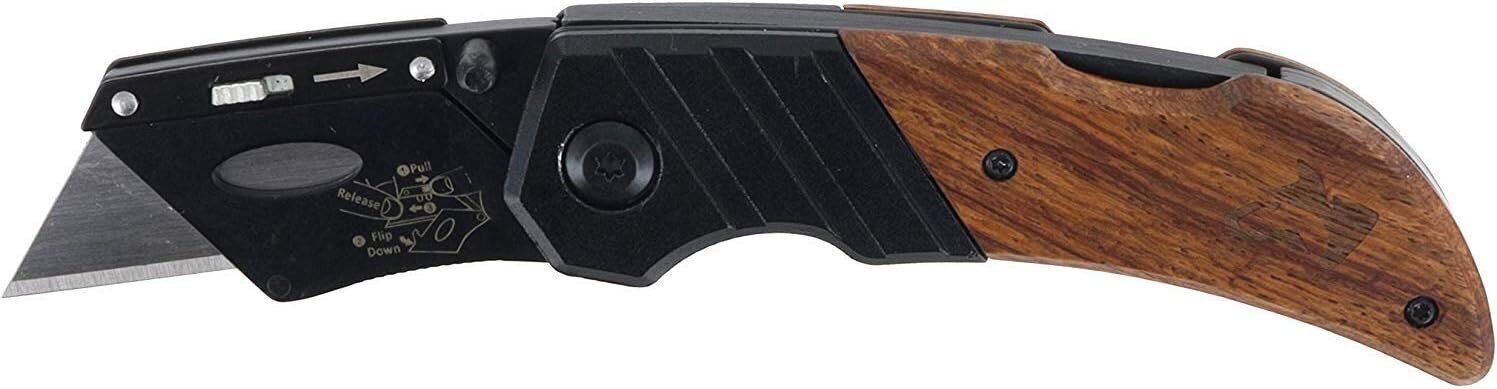 Husky 97211 Wood Handled Folding Sure-Grip Lock Back Utility Razor Knife