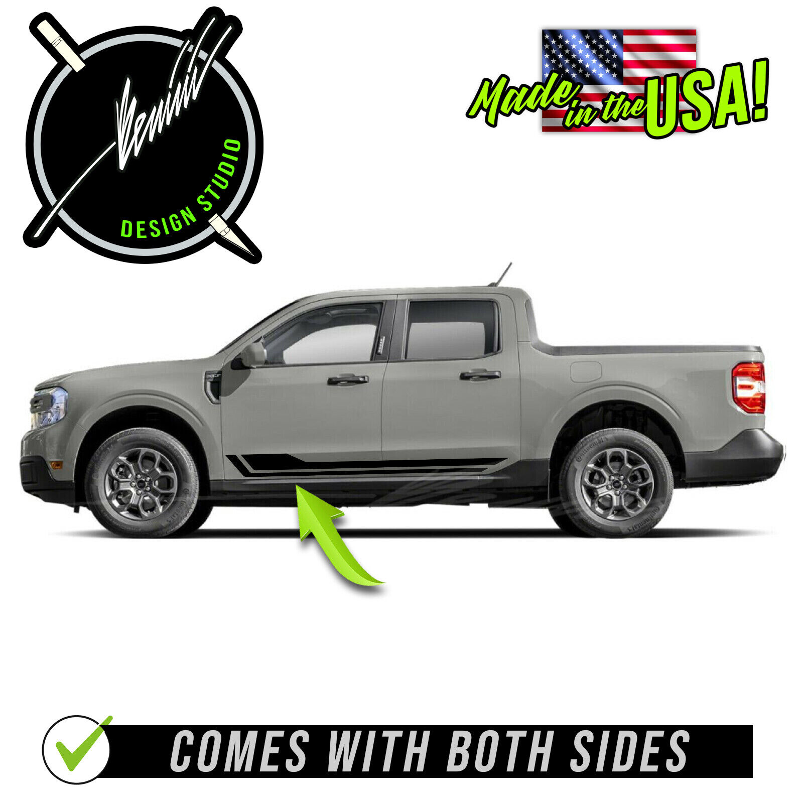 First Door Rocker Side Racing Stripes Edition Decals - Fits 2022 Ford Maverick