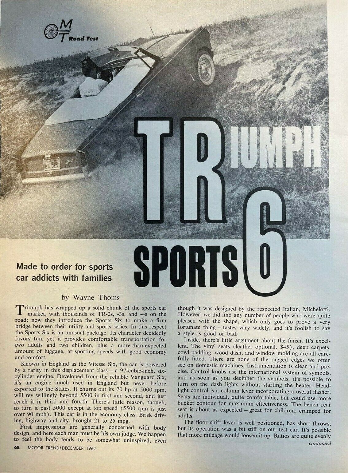 1962 Road Test Triumph TR-6 illustrated
