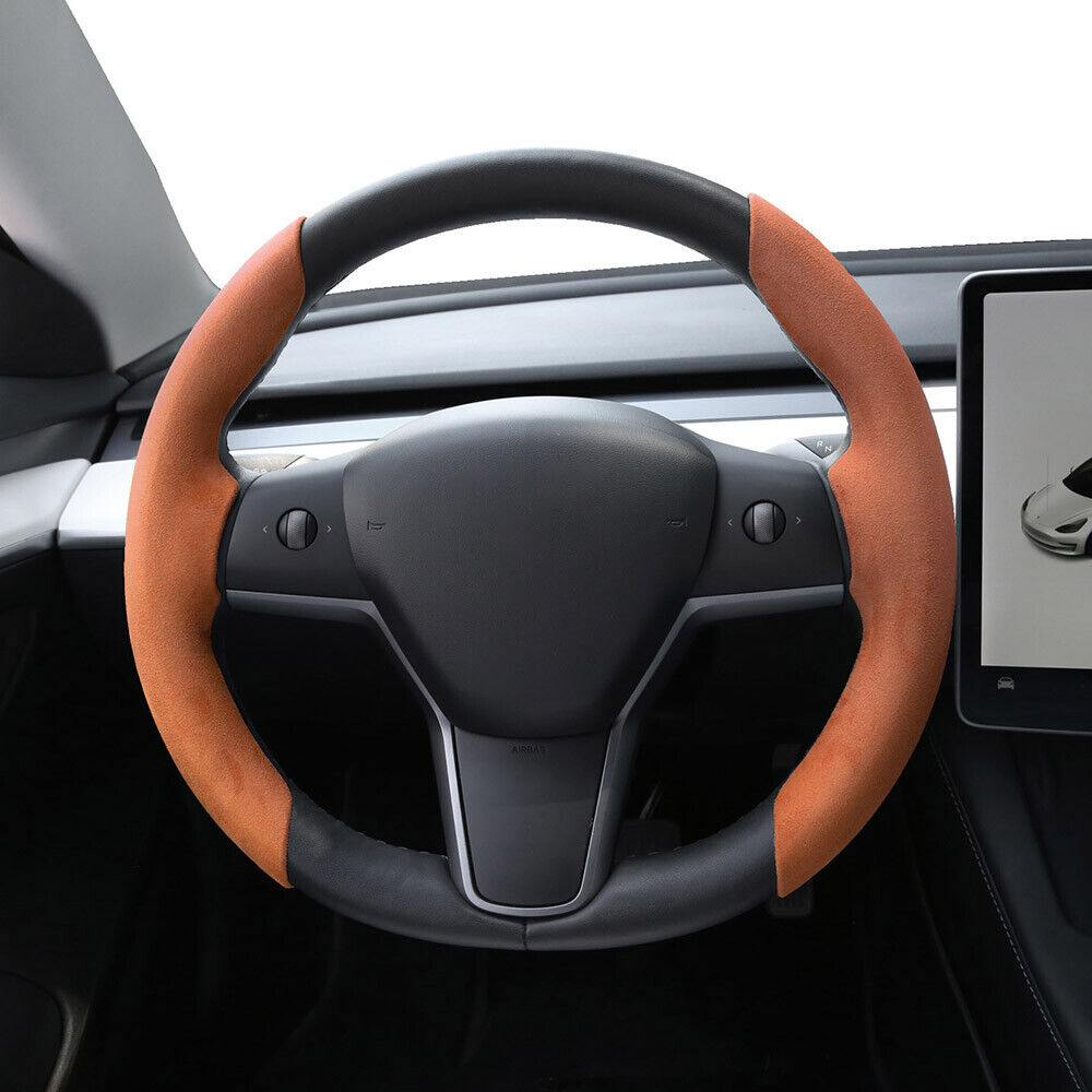 for Tesla Model 3&Y Turn Fur Suede Comfort Anti-slip Steering Wheel Cover