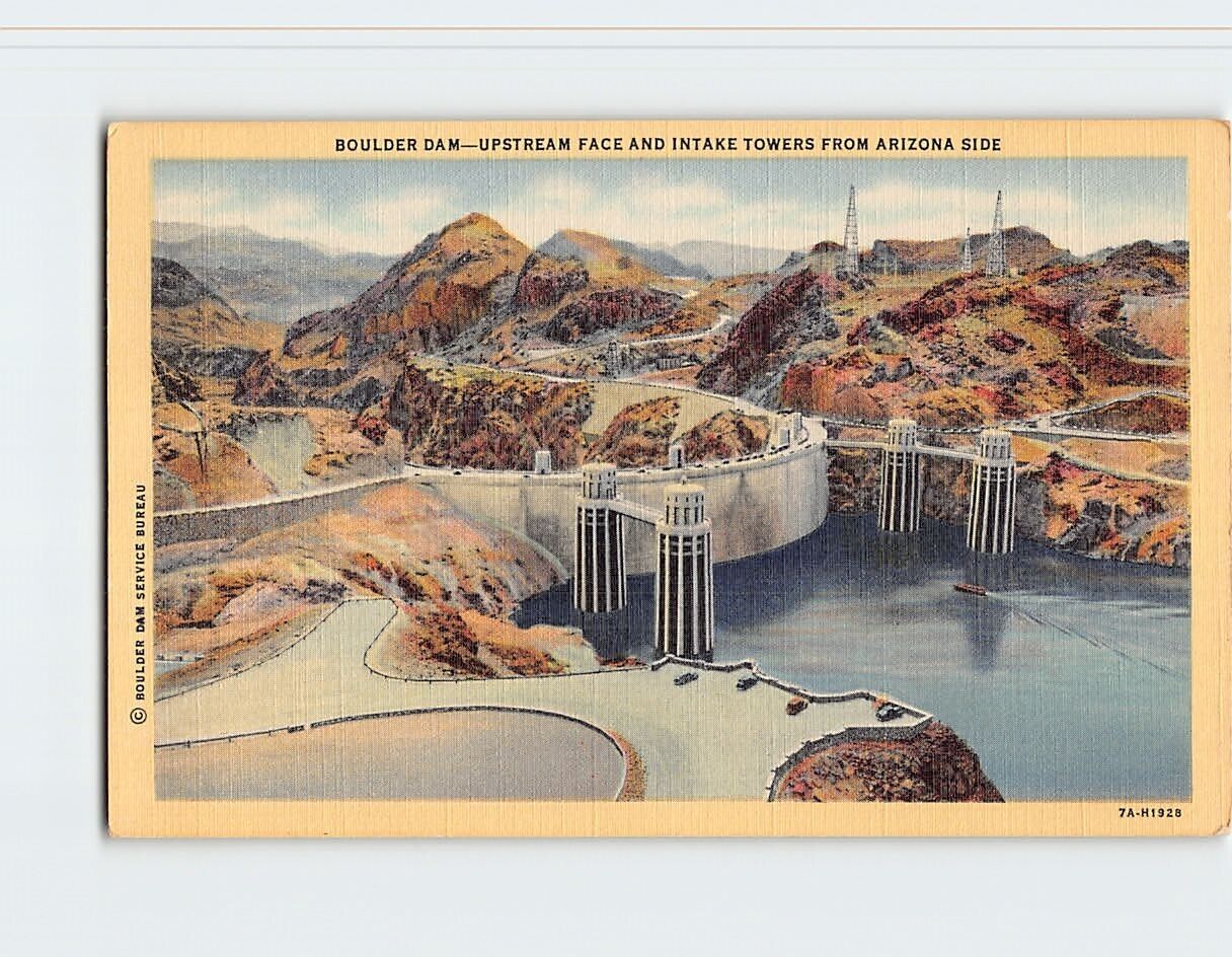 Postcard Boulder Dam Upstream Face & Intake Towers Arizona USA
