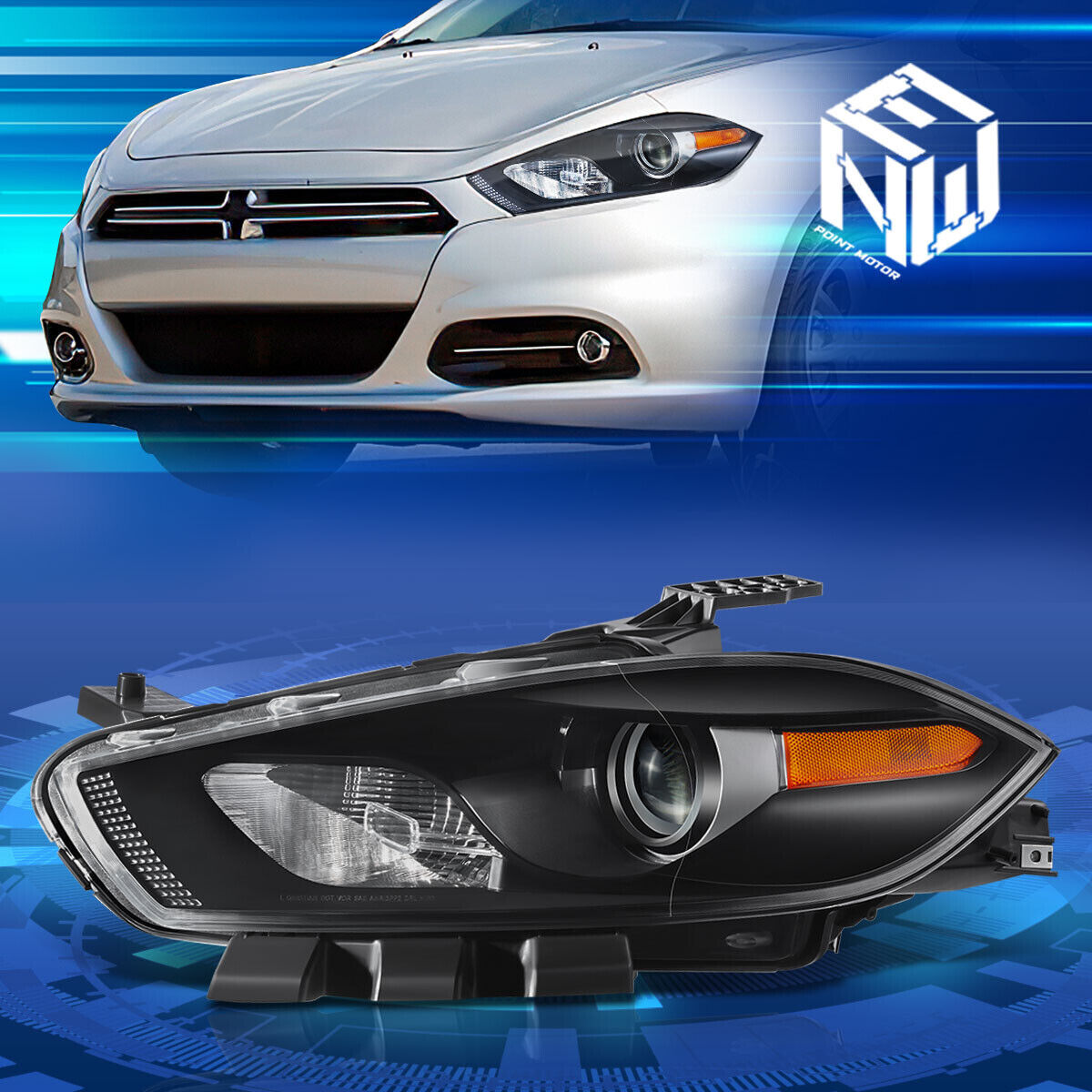 For 13-16 Dodge Dart Driver Side OE Style Projector Headlights Black Replacement