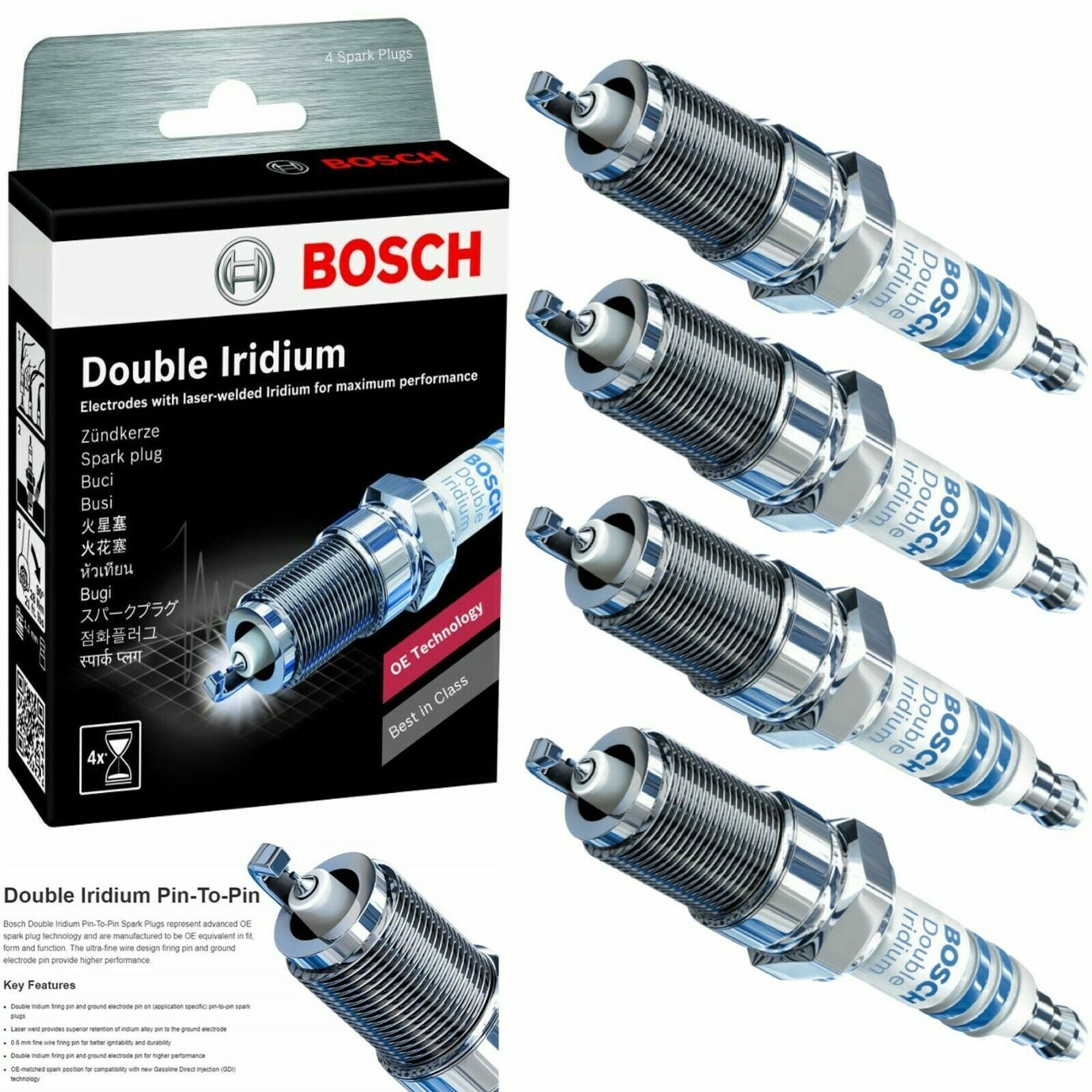 4 New Bosch Double Iridium Spark Plugs For 2008-2012 HONDA ACCORD L4-2.4L
